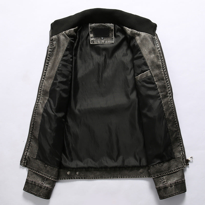 Men's biker jacket in vintage leather look with zipper and chest pockets Chichicherry