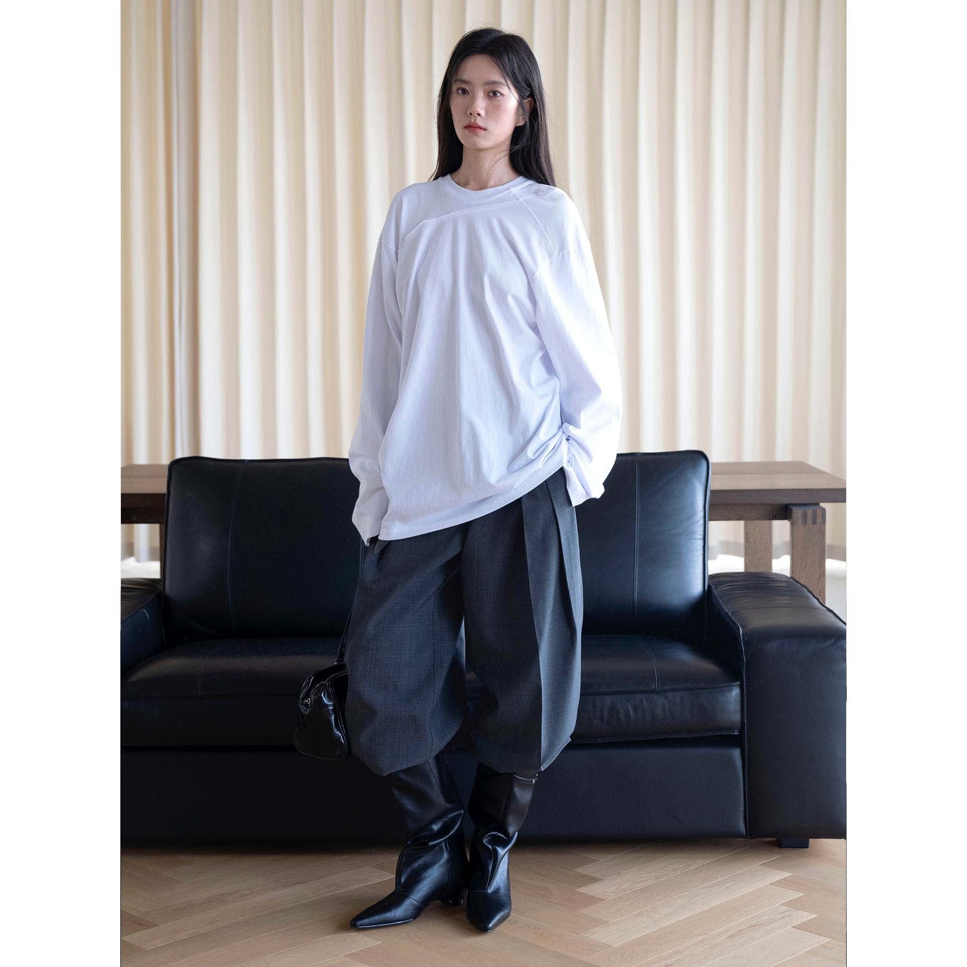 Women's Oversized Long Sleeve made of cotton jersey with dropped shoulder and decorative seam Chichicherry
