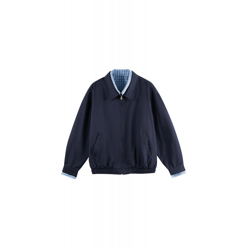 Men's Lightweight Bomber Jacket with Zipper, Checked Lined Collar and Elastic Hem Chichicherry