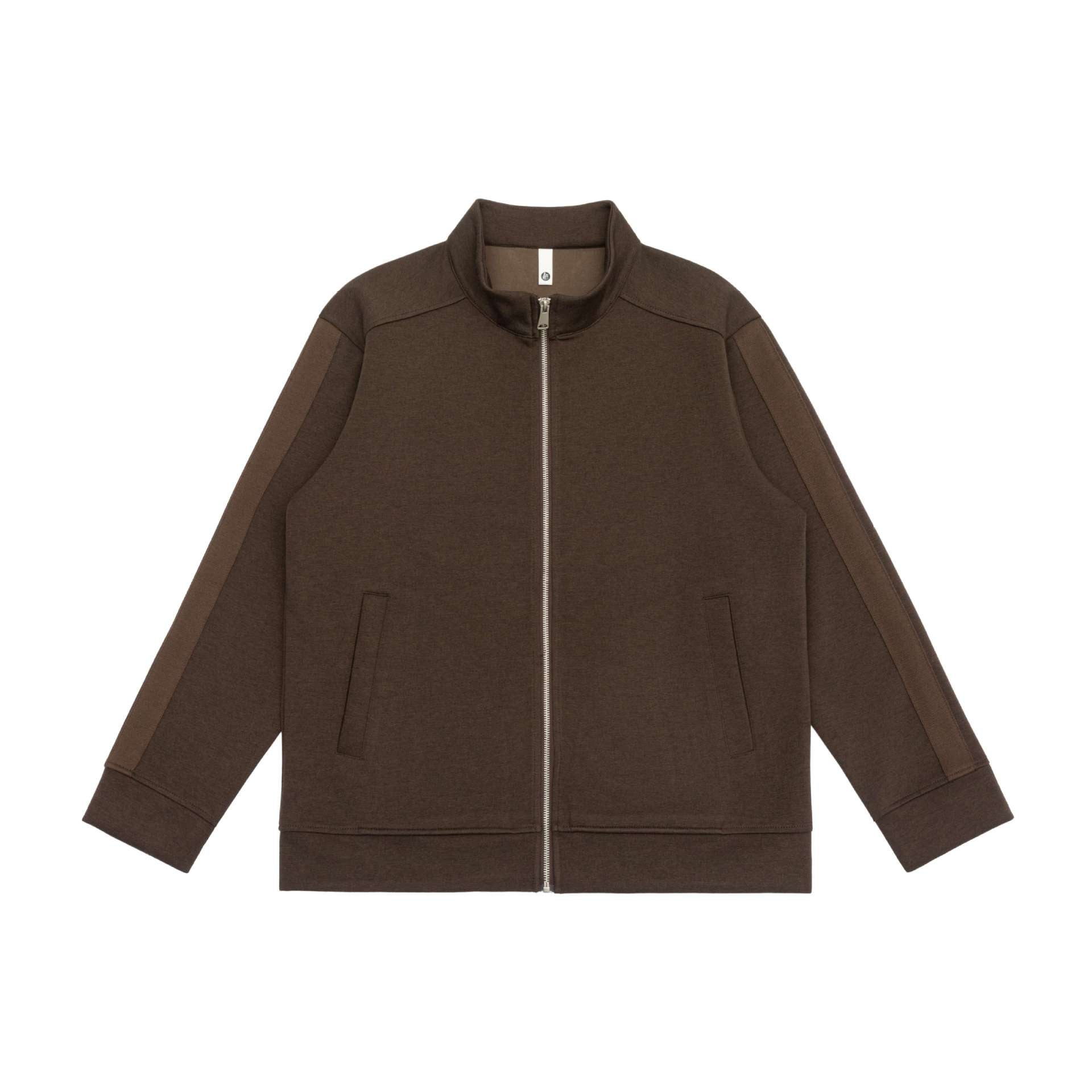 Men's sweatshirt jacket with stand-up collar, continuous zipper, and contrast sleeve inserts Chichicherry
