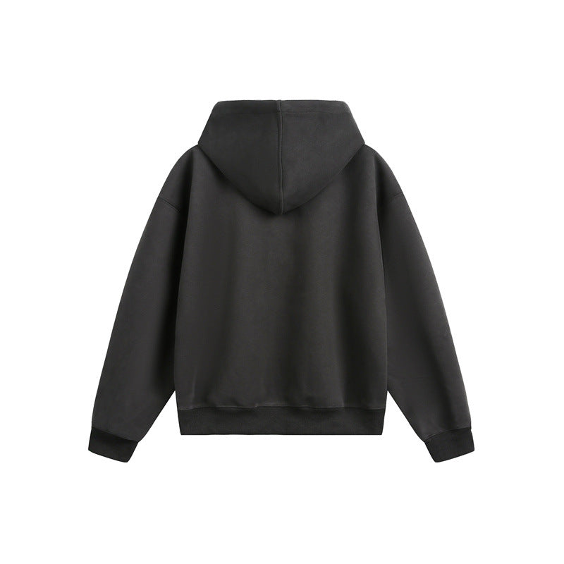 Unisex Hooded Sweat Jacket with Print Badges and Two-Way Zipper Chichicherry