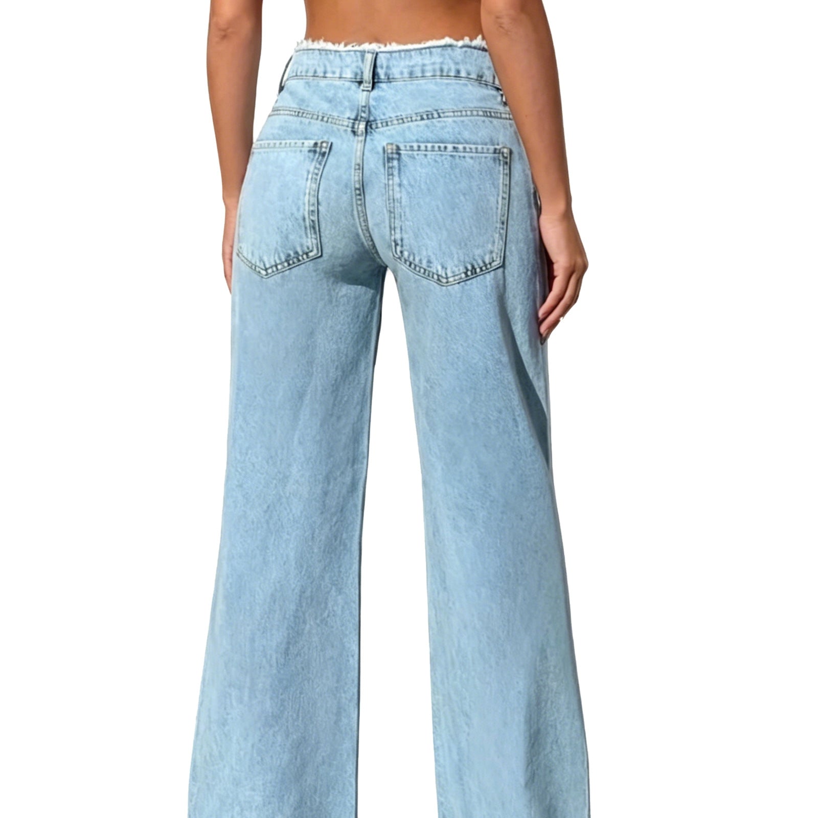 Women's High-Waist Flare Jeans with Raw Waistband and Wide Leg Chichicherry