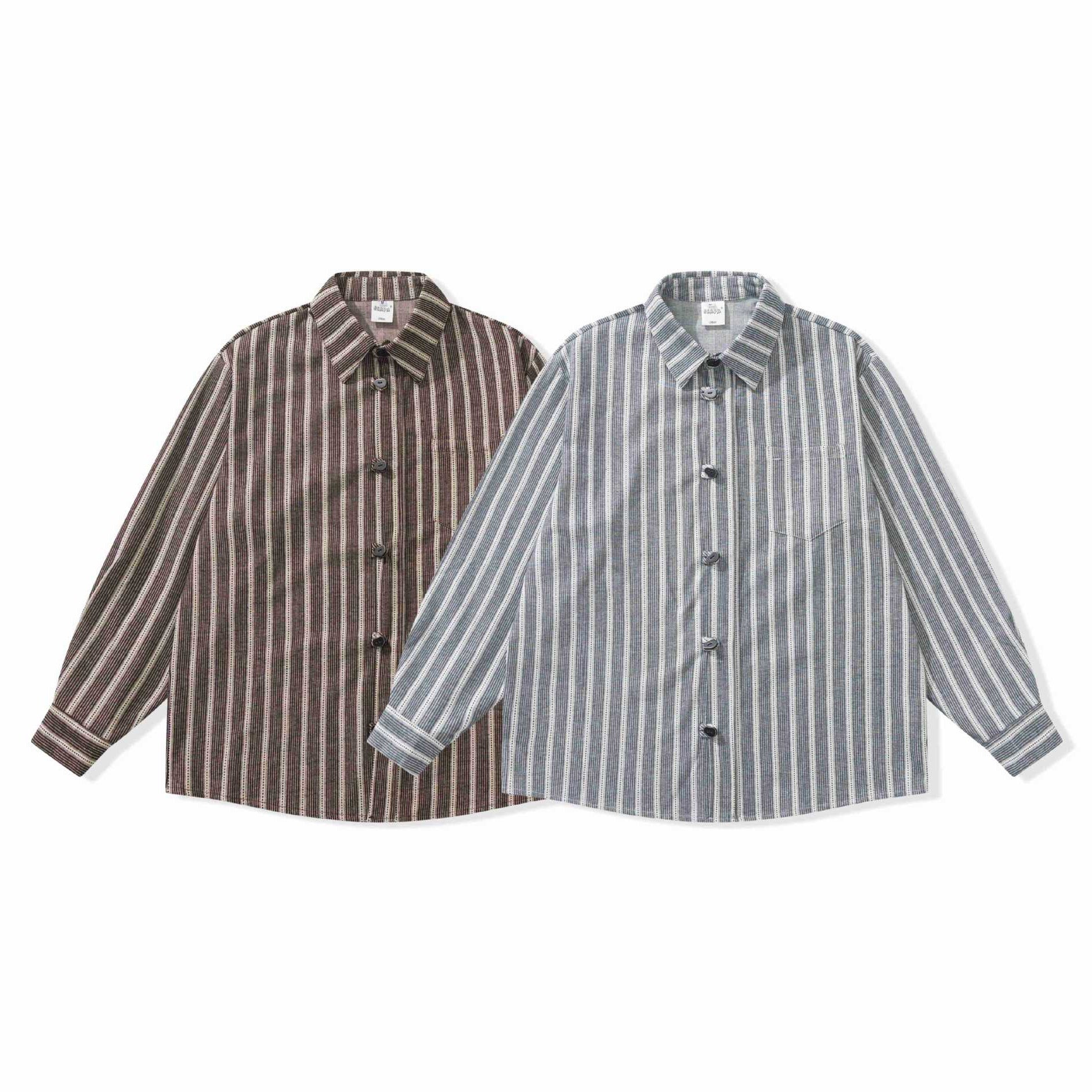 Women's Striped Overshirt Jacket with Chest Pocket Chichicherry