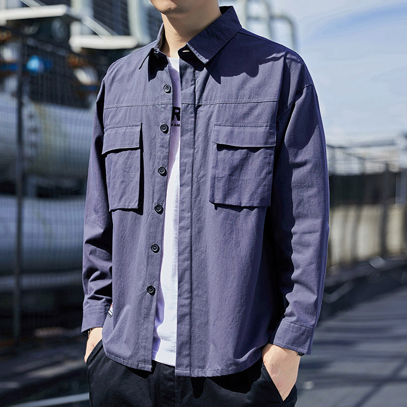 Men's overshirt in utility canvas look with chest patch pockets and straight cut Chichicherry