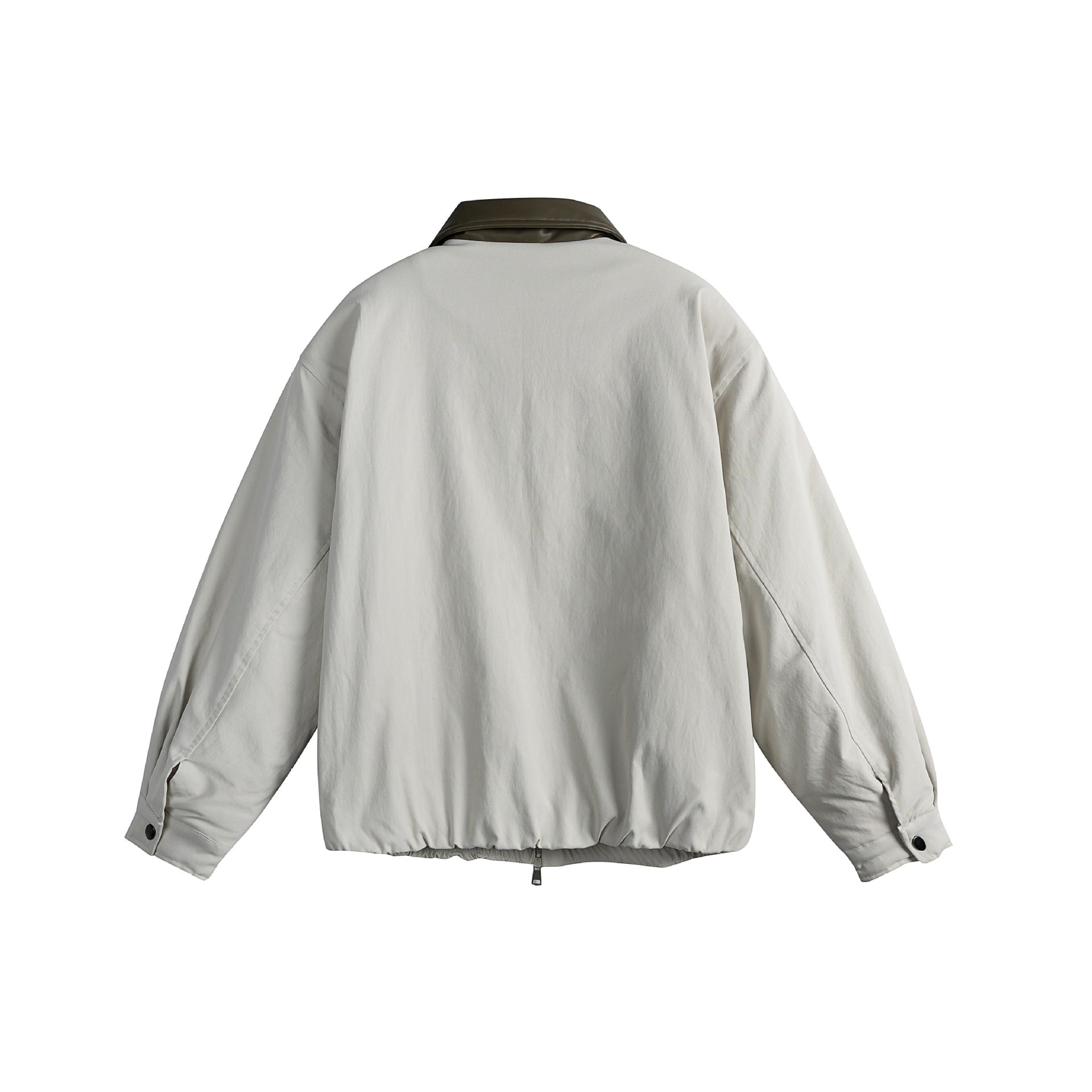 Unisex Oversized Blouson Jacket with Faux Leather Shawl Collar, Two-Way Zipper and Elastic Hem Chichicherry