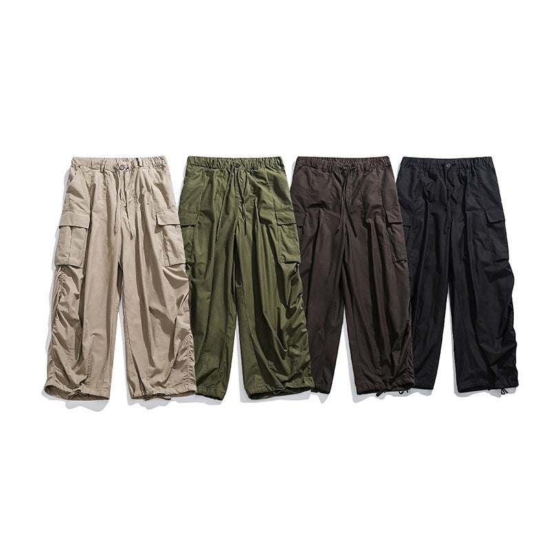 Unisex Loose Cargo Pants with Drawstring Waist, Large Flap Pockets, and Adjustable Hem Chichicherry