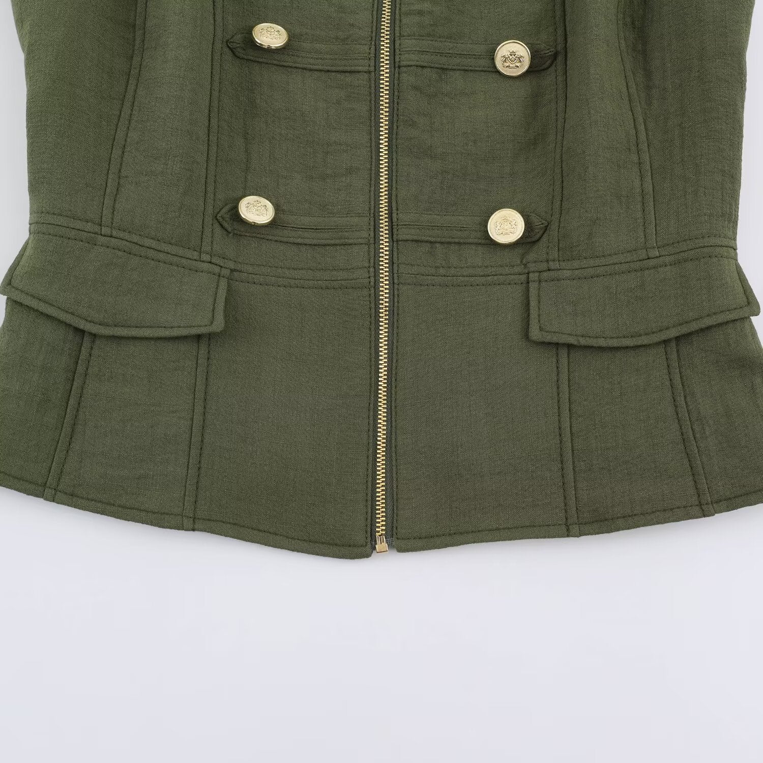 Women's Military-Inspired Tailored Vest with Stand-Up Collar and Decorative Button Placket Chichicherry