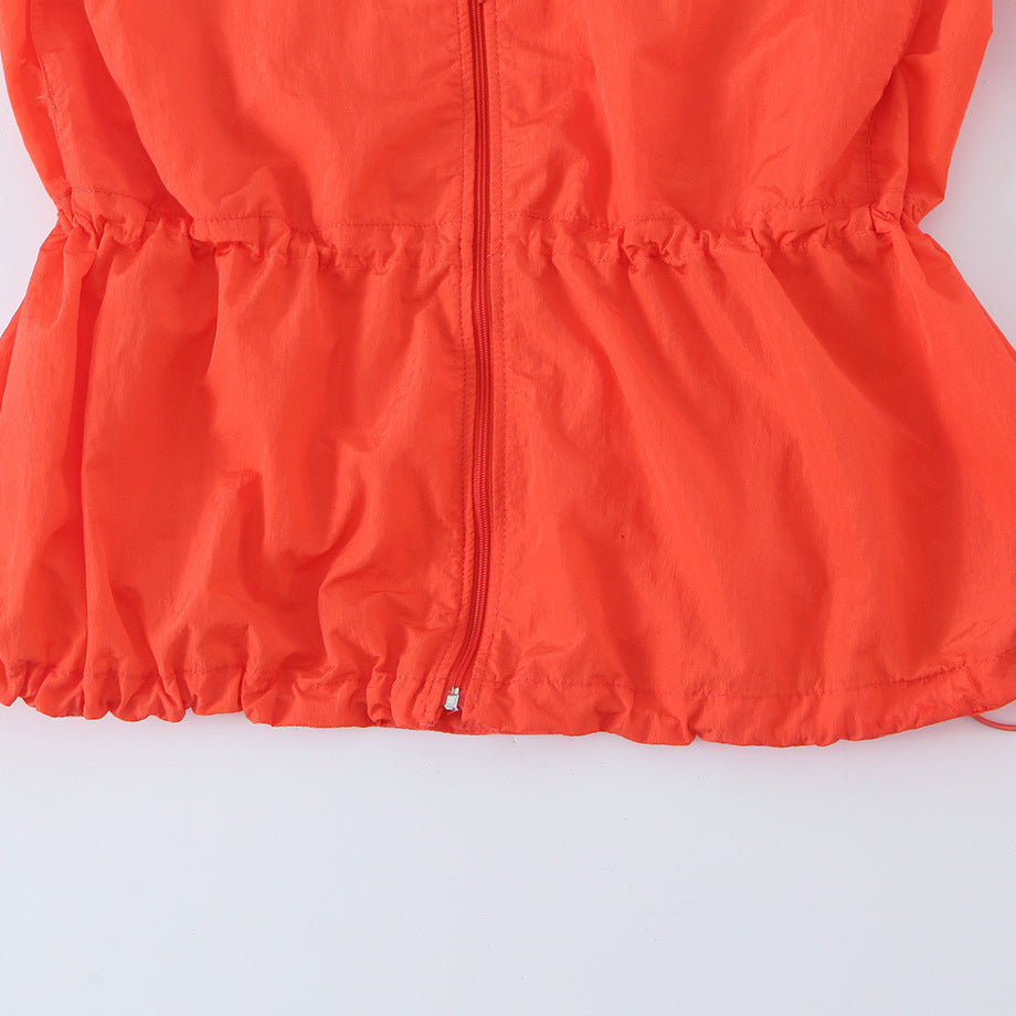 Ladies Light Wind Jacket with High Collar, Drawstring Waist and Elastic Cuffs Chichicherry