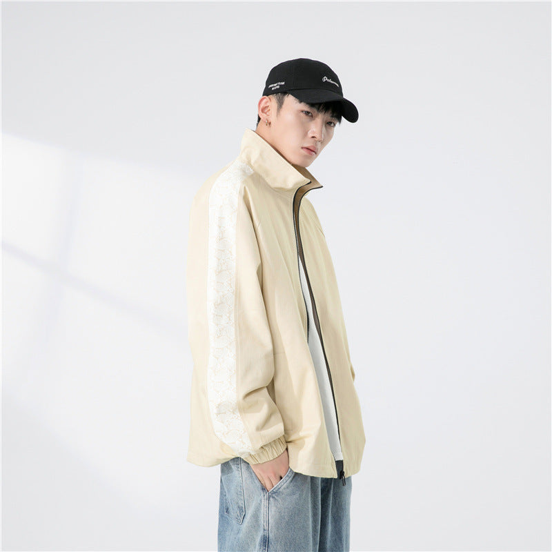 Men's Oversize Transitional Jacket with Raglan Sleeves, Stand Collar, and Elastic Cuffs Chichicherry
