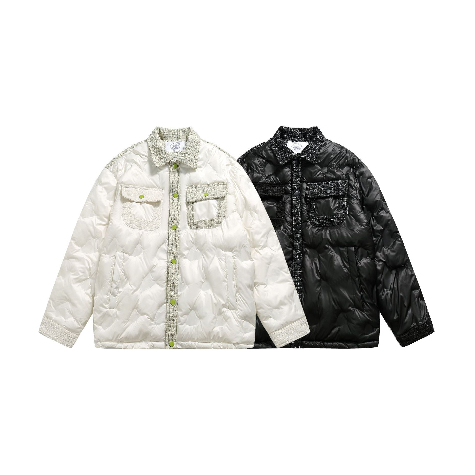 Women's quilted shirt jacket with tweed trim and flap pockets Chichicherry