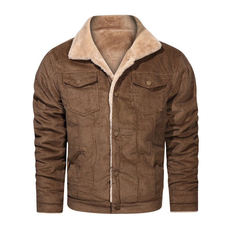 Men's Cord Truck Jacket with Teddy Lining and Snap Button Closure Chichicherry