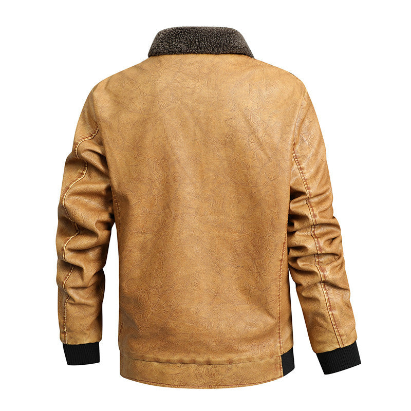 Men's Padded Faux Leather Flight Jacket with Teddy Lining and Ribbed Cuffs Chichicherry