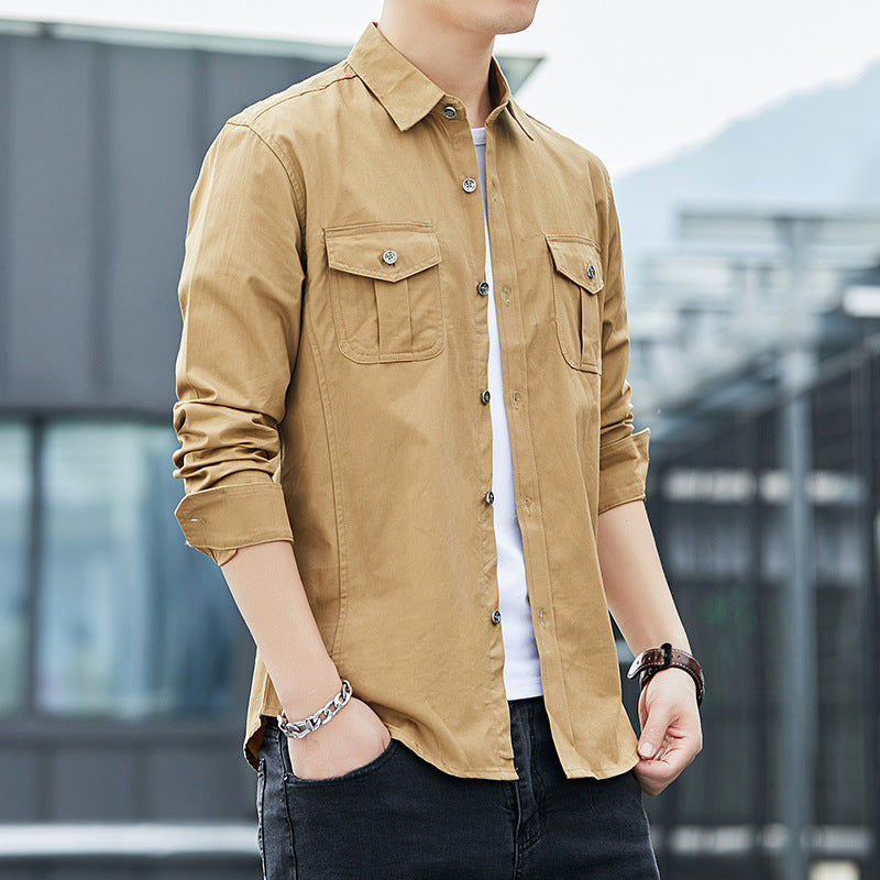 Men's Light Military-Inspired Overshirt with Epaulettes and Chest Flap Pockets Chichicherry