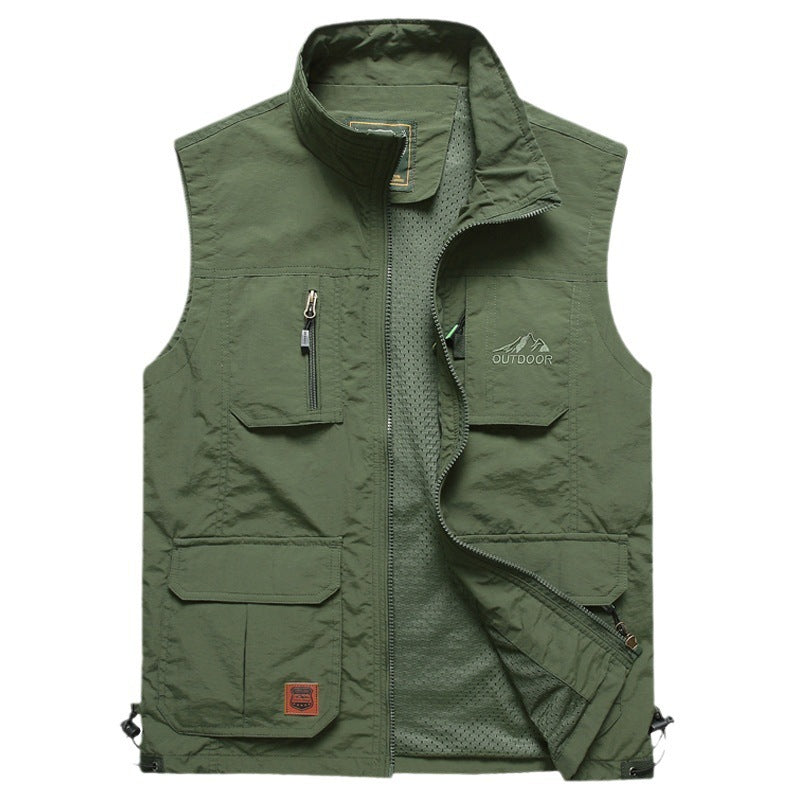 Men's Outdoor Utility Vest with Multiple Pockets, Zipper and Mesh Lining Chichicherry
