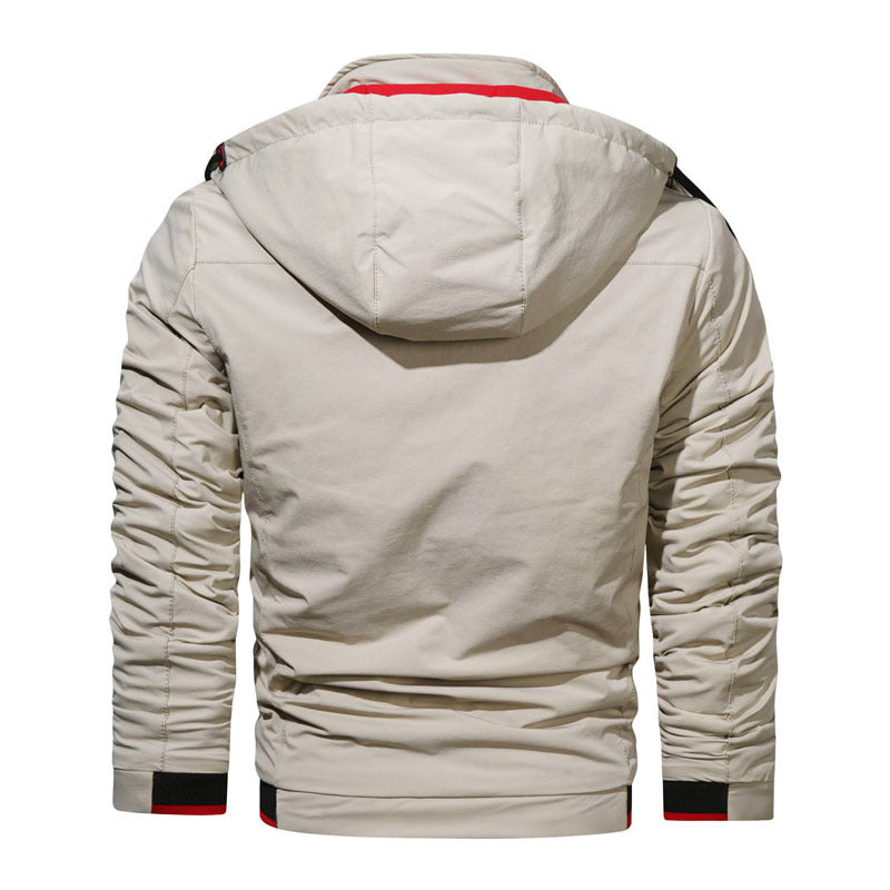 Men's lightweight hooded transitional jacket with water-repellent surface, concealed zippers, and sophisticated gathered sleeves Chichicherry