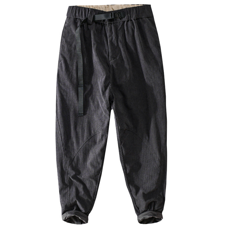 Men's cord chinos with elastic waistband, belt buckle, and tapered fit Chichicherry