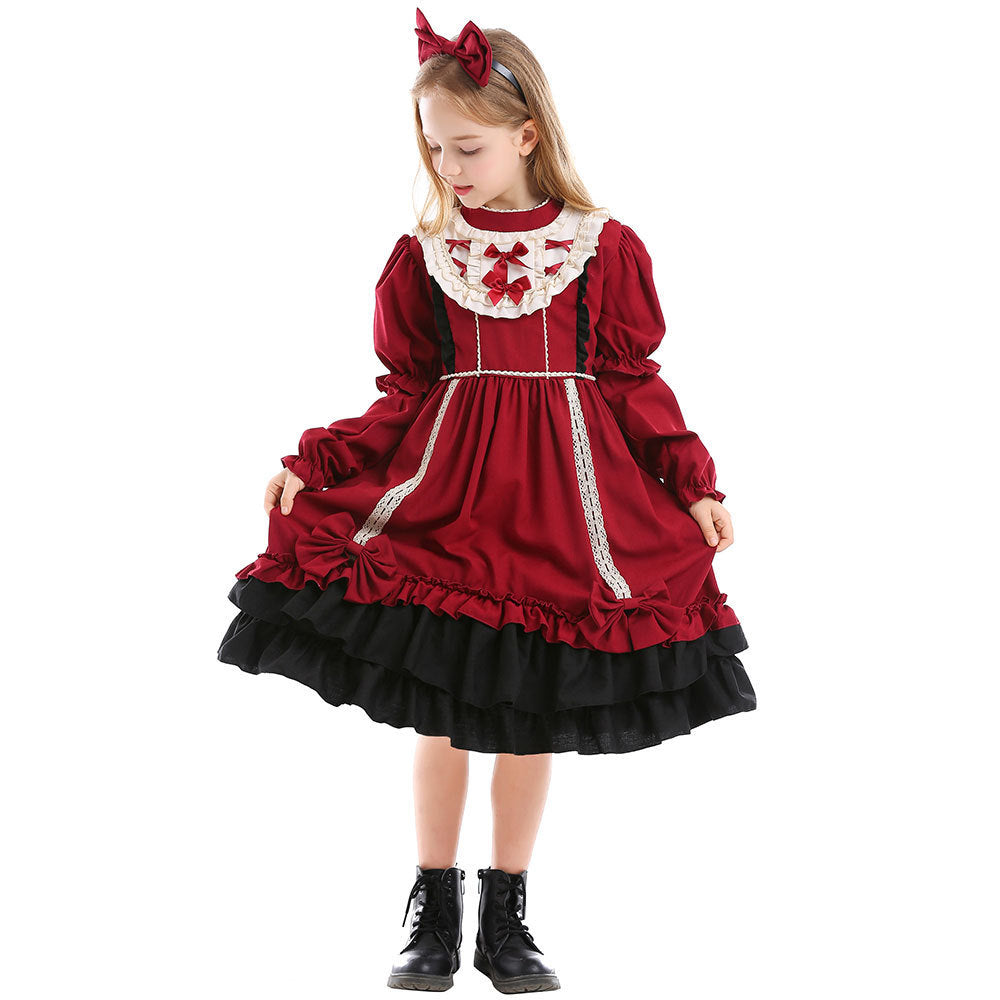 Girls Lolita Dress with Ruffles and Bows Chichicherry