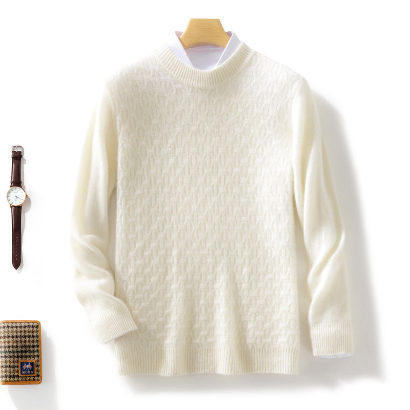 Women Structured Mockneck Sweater in Cashmere Look with Geometric Honeycomb Texture Chichicherry