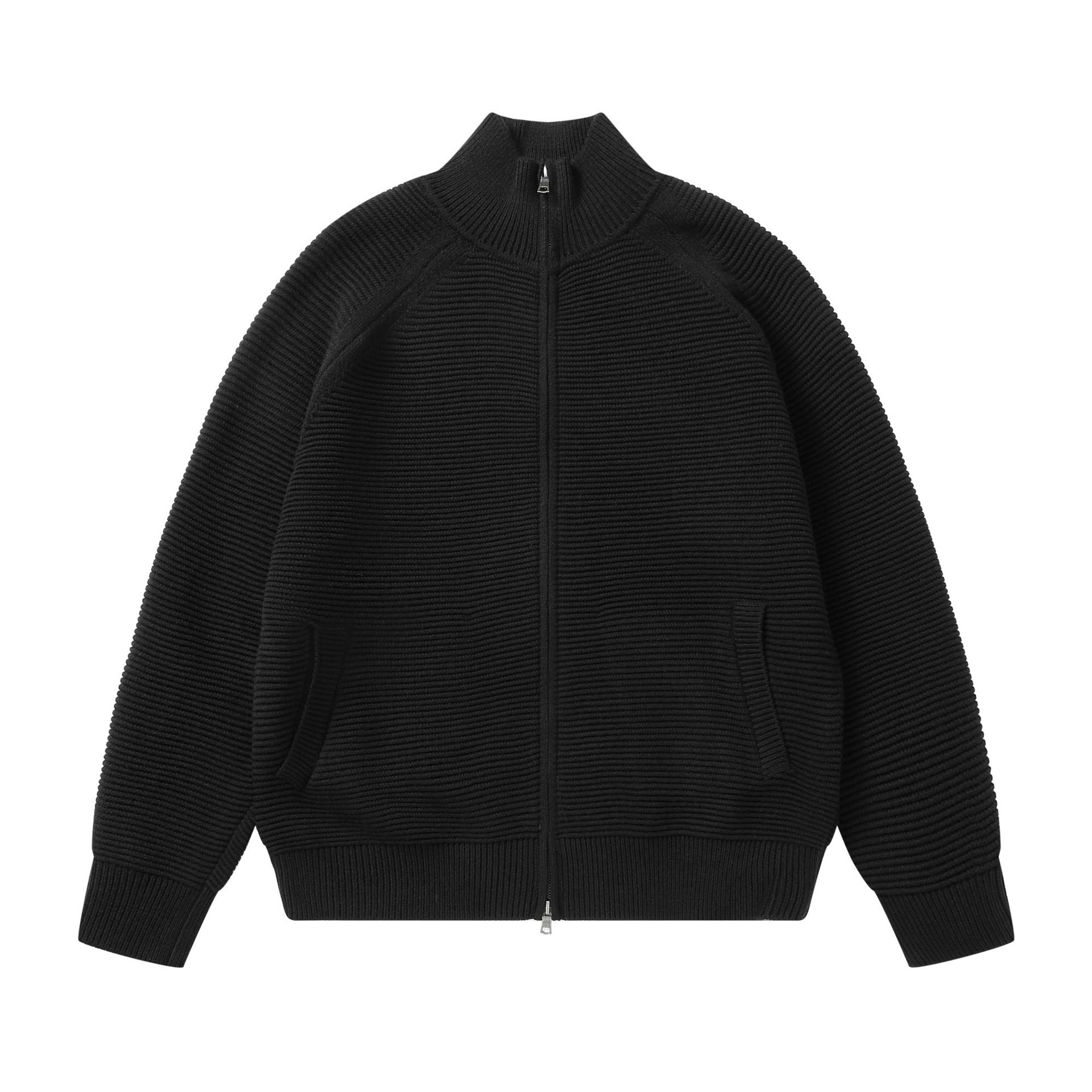 Men's chunky knit stand-up collar cardigan with full-length zipper Chichicherry