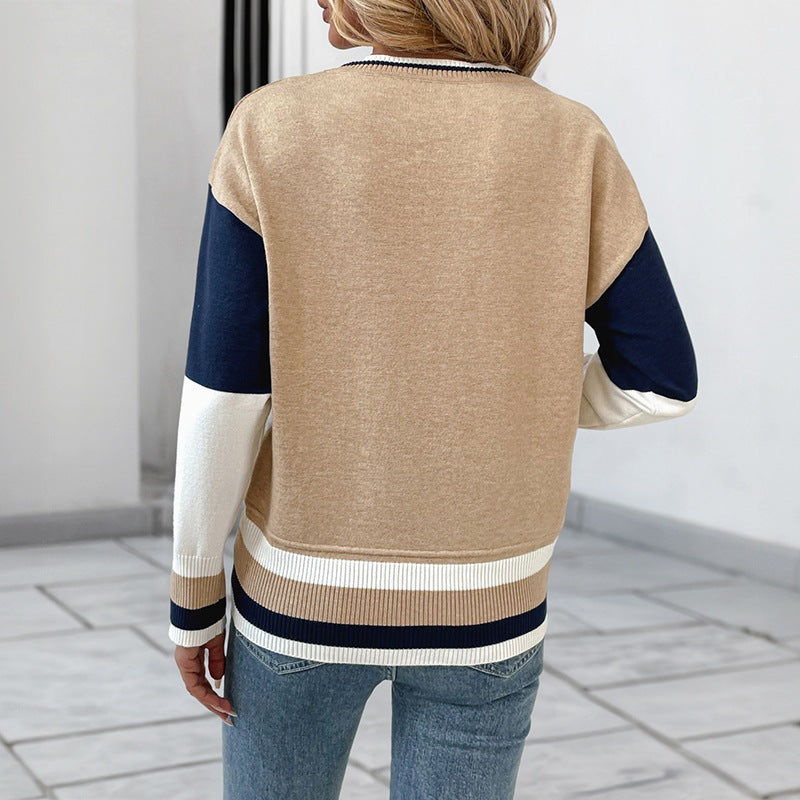 Women's fine knit sweater with large checked pattern, round neckline and elastic cuffs Chichicherry