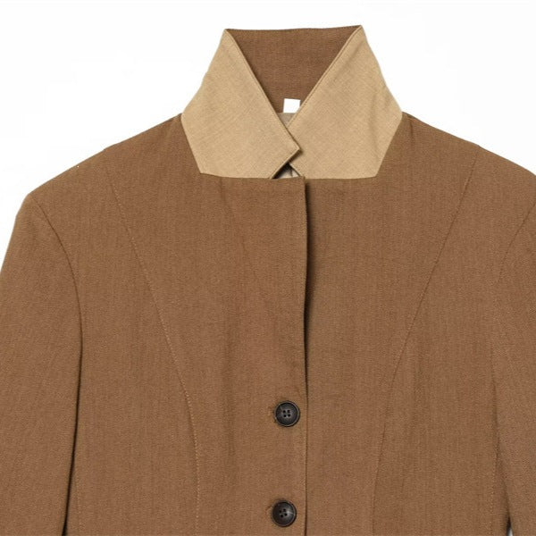 Women's Tailored Wool Riding Jacket with Stand-Up Collar and Flap Pockets Chichicherry