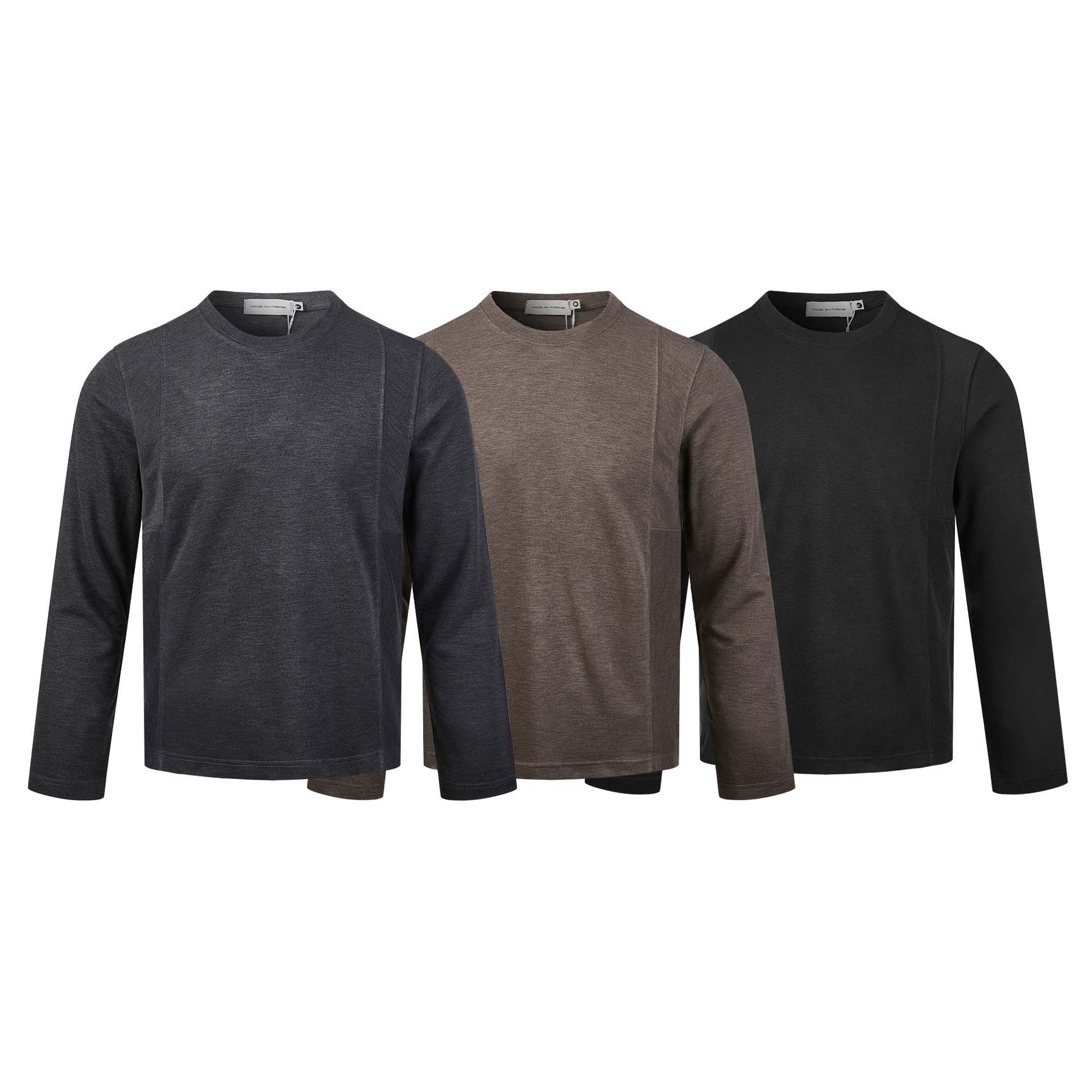 Men's Long-Sleeved Fine Knit Sweatshirt with Round Neck and Subtle Seam Detailing Chichicherry