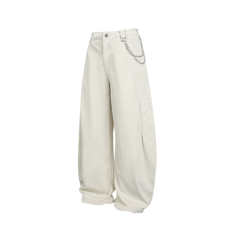 Women's Wide Balloon Pants with High Waist, Chain Detail and Cargo Elements Chichicherry