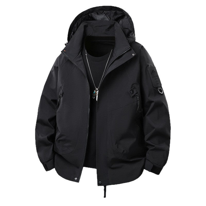 Men's Technical Hooded Softshell Jacket with Water-Repellent Membrane, Zipper Pockets and Adjustable Waist Chichicherry