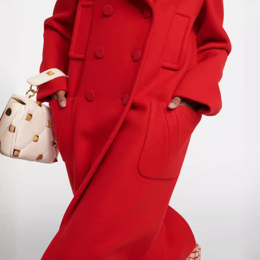 Women floor-length double-breasted wool-cashmere coat with wide lapels Chichicherry