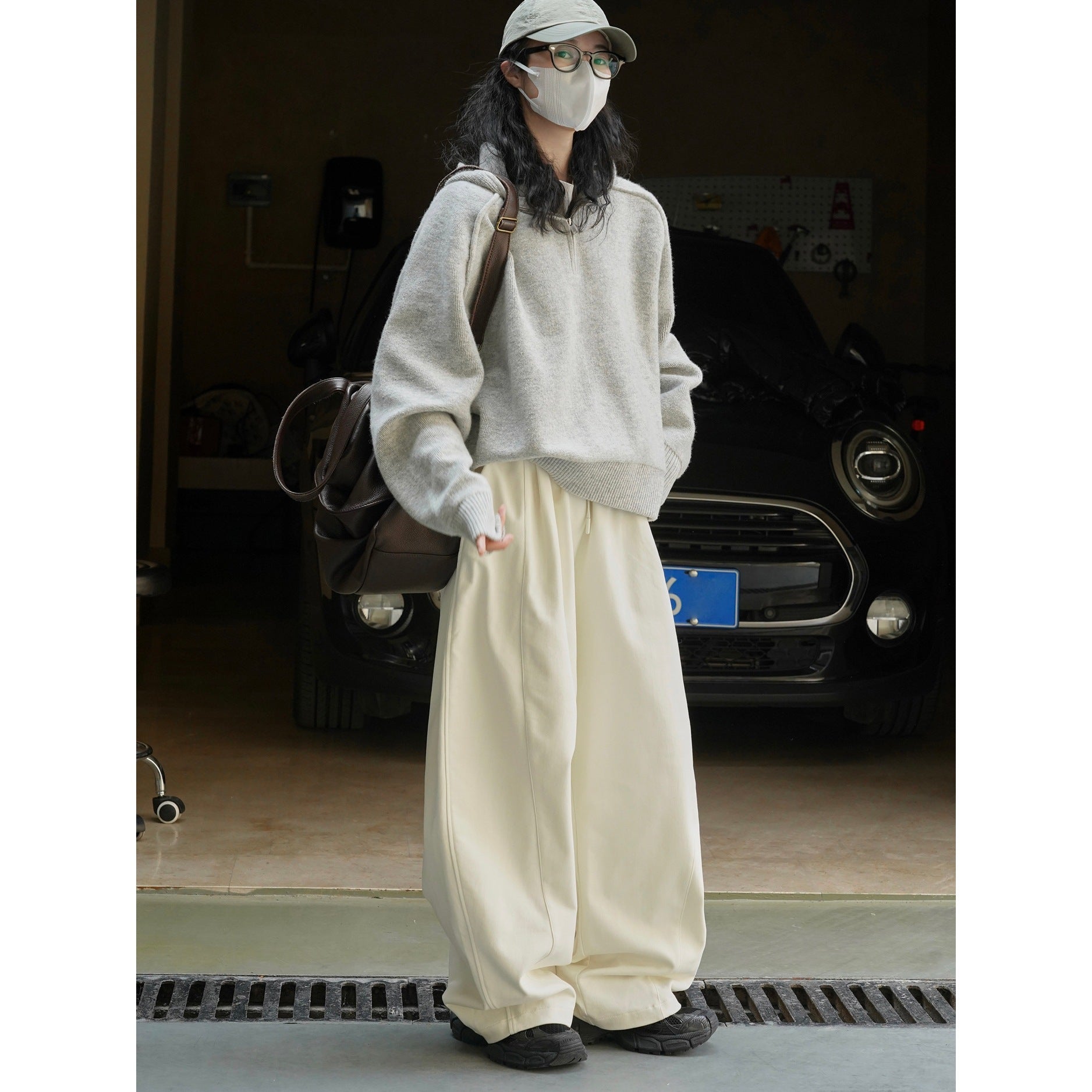 Women Extra Wide High-Waist Culotte Baggy Trousers with Drawstring and Soft Drape Chichicherry
