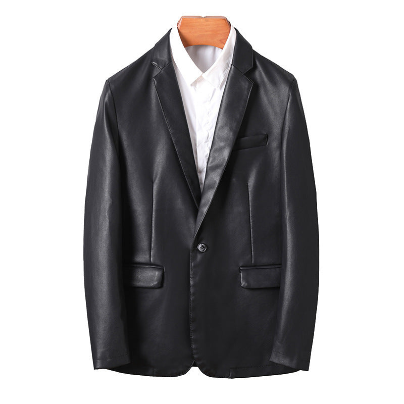 Men's elegant faux leather blazer with tailored fit and single-button closure Chichicherry