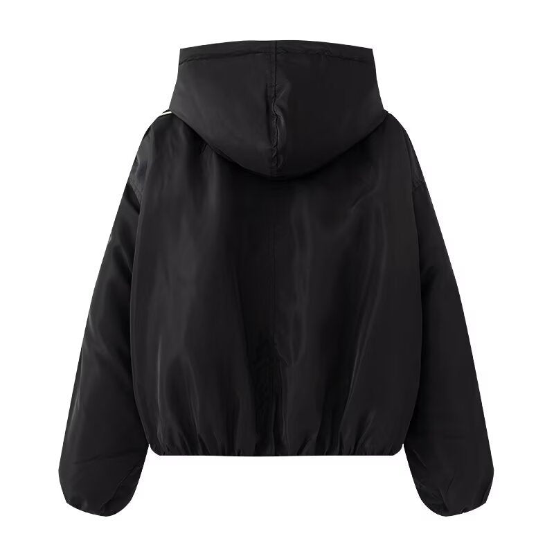 Women's oversized bomber-style hoodie jacket with drawstring, reflective piping, and elastic hem Chichicherry