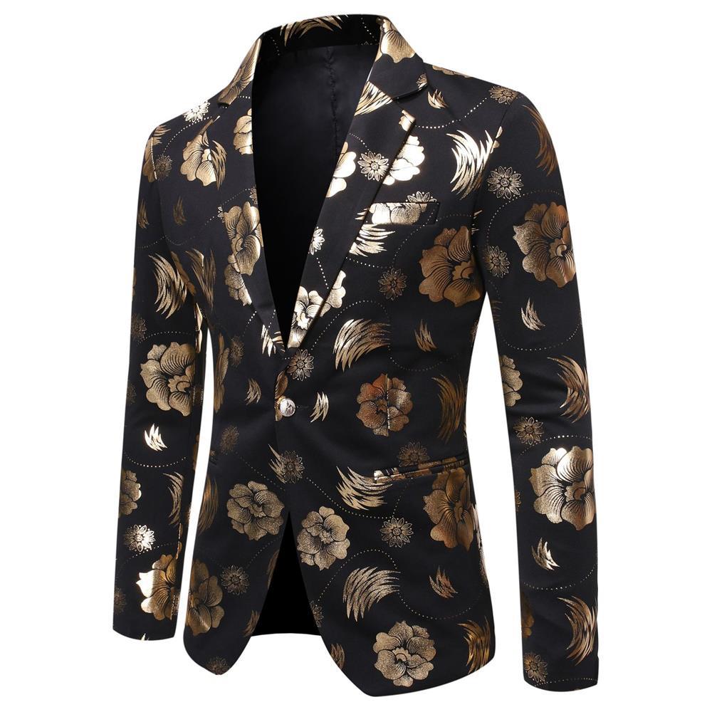 Men's Tailored Satin Blazer with Floral Jacquard and Shawl Collar Chichicherry