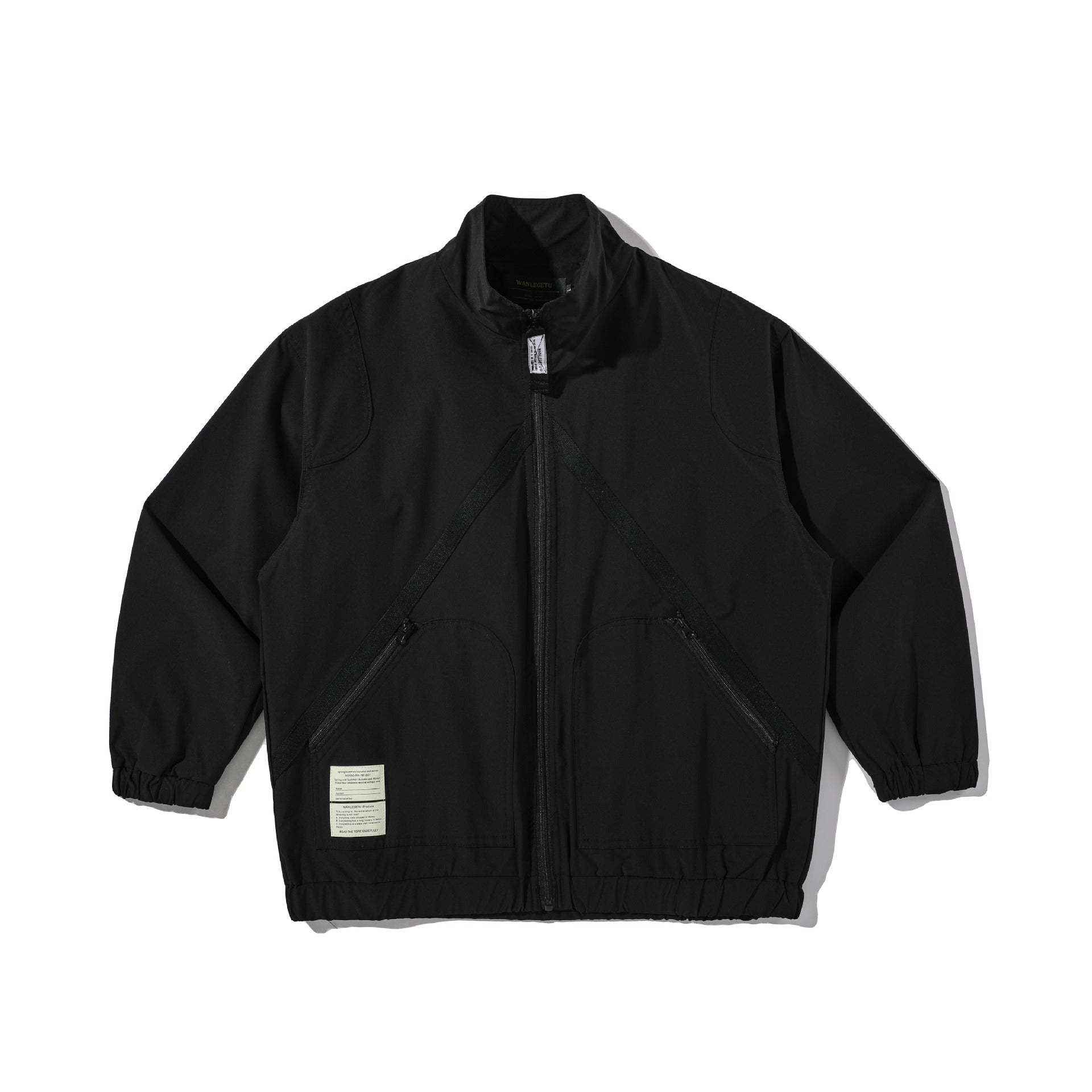 Unisex Technical Boxy-Field Jacket with High Stand Collar and Utility Zippers Chichicherry