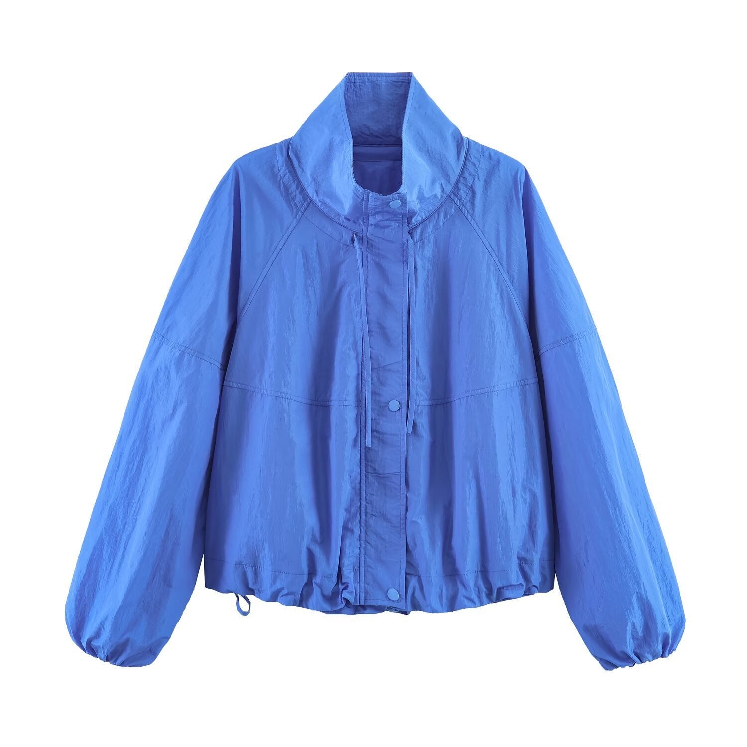 Women's Lightweight Wind and Travel Jacket with Stand Collar, Concealed Snap Placket and Drawstring Hem Chichicherry