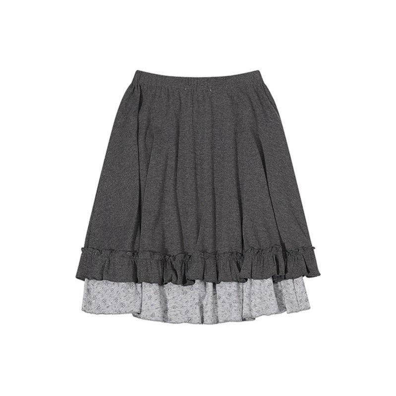 Women's layered skirt with ruffle, elastic comfort waistband and decorative pocket detail Chichicherry