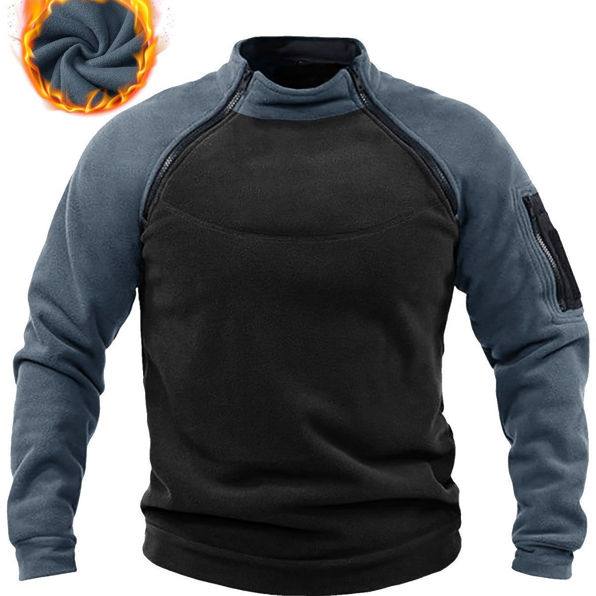 Men's Thermal Combat Fleece Pullover with Reinforced Chest Plate and Sleeve Zipper Chichicherry