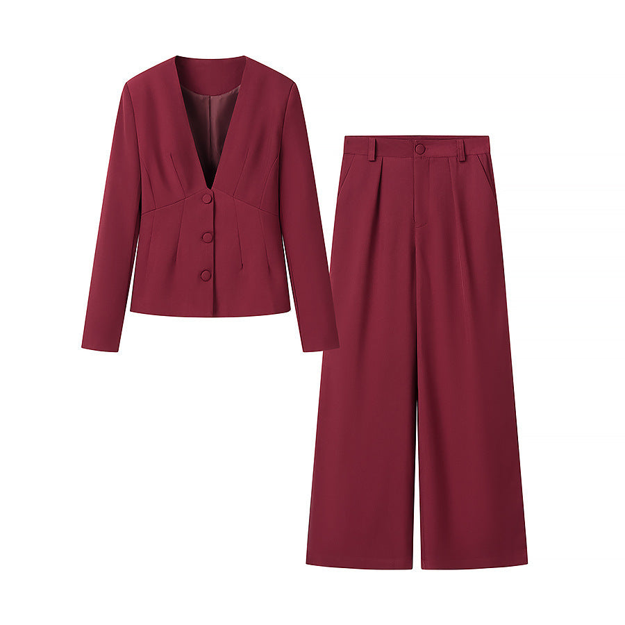 Women Tailored Blazer with Deep V-Neck and Concealed Button Placket Chichicherry