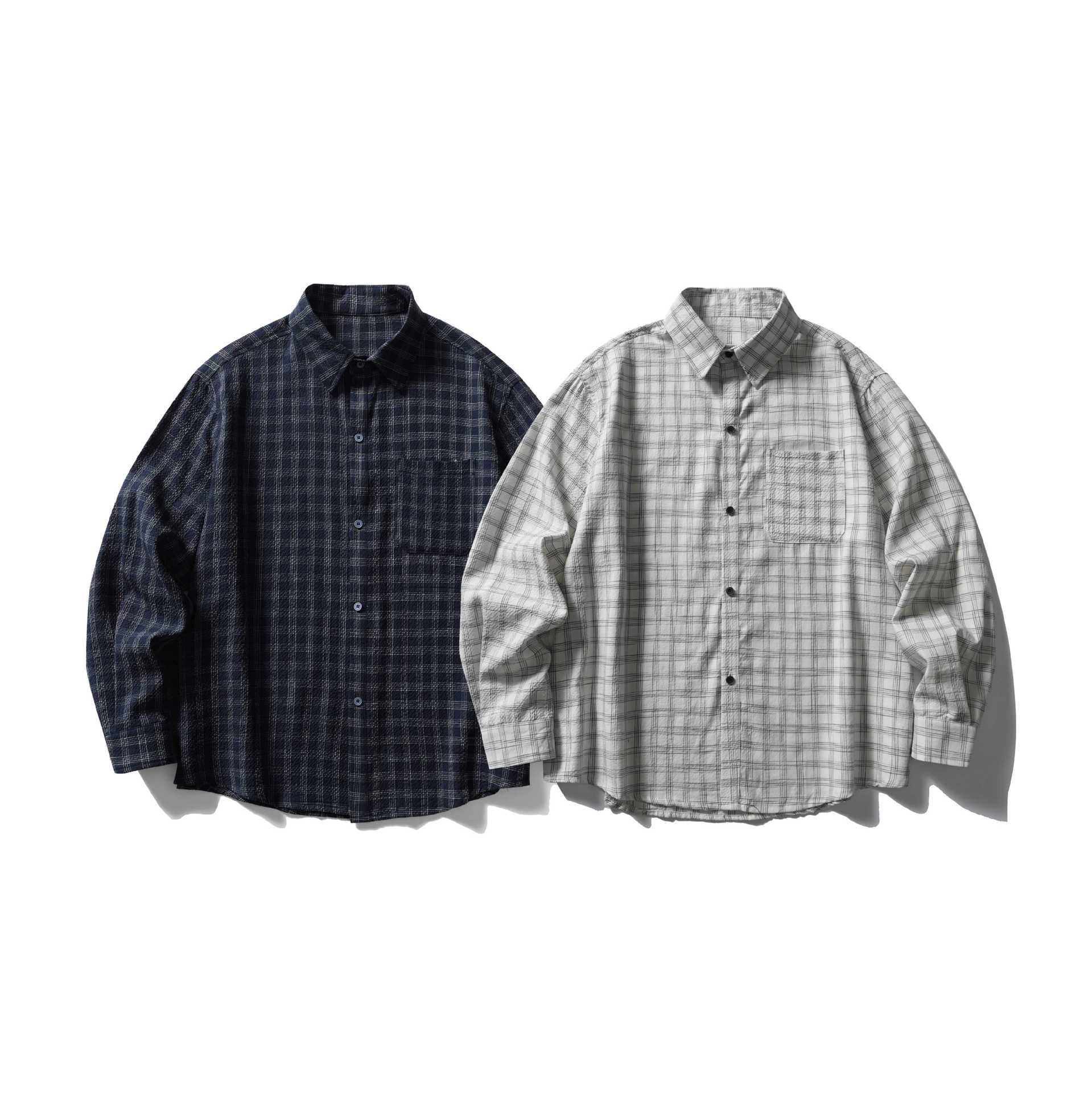 Men's checked shirt jacket in relaxed fit with textured crinkle look and chest pocket Chichicherry