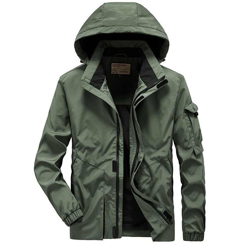 Men's Lightweight Multi-Functional Outdoor Wind Jacket with Hood and Sleeve Pocket Chichicherry