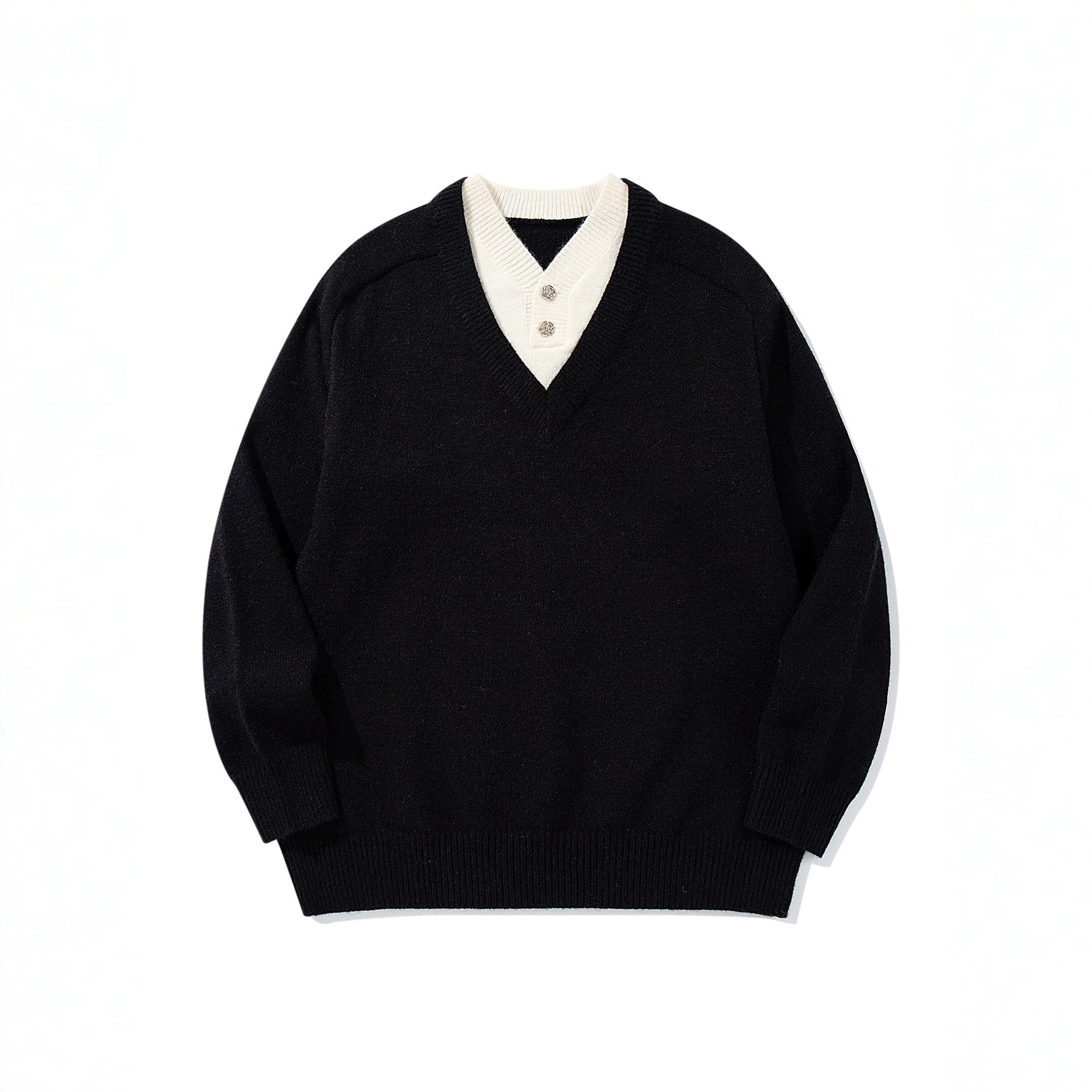 Men's pullover with deep V-neck and integrated Henley collar Chichicherry