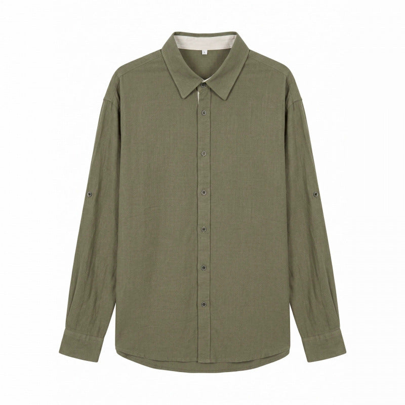 Men's Lightweight Oversized Linen Shirt with Kent Collar and Rounded Hem Chichicherry