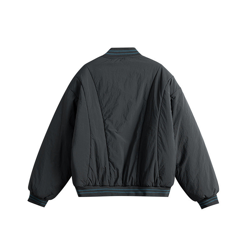 Men's Short Boxy Windproof Nylon Bomber Jacket with Contrasting Ribbed Cuffs and Flap Pockets Chichicherry