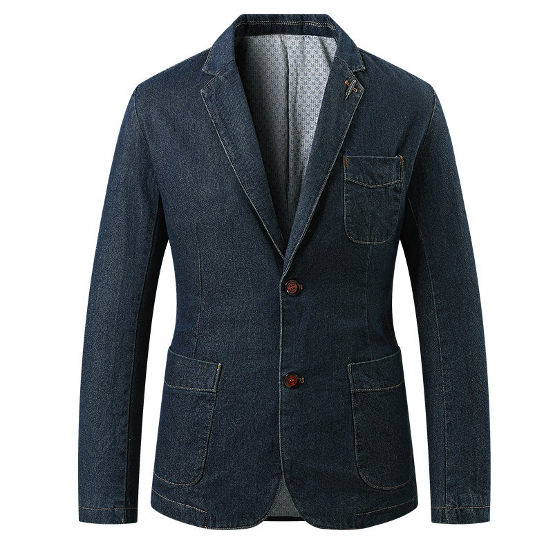 Men's jeans blazer in casual worker style with patch pockets and contrast stitching Chichicherry