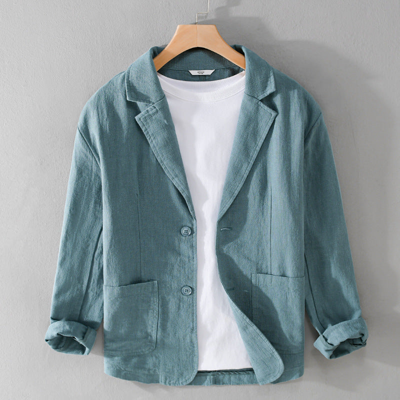 Men's casual linen blazer with classic button placket and patch pockets Chichicherry