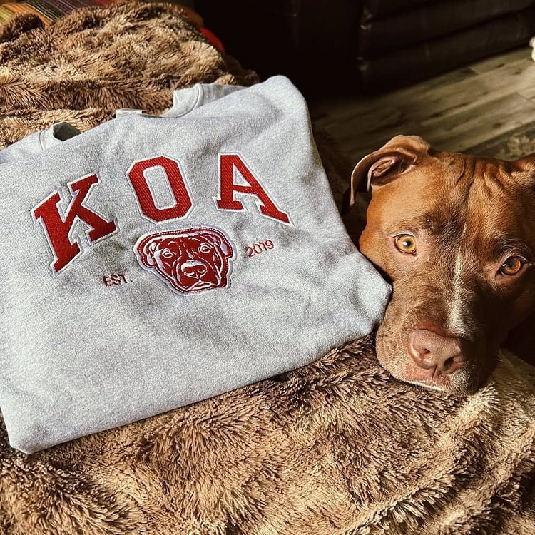Unisex Embroidered College Sweatshirt with Dog Portrait and Vintage Logo Chichicherry