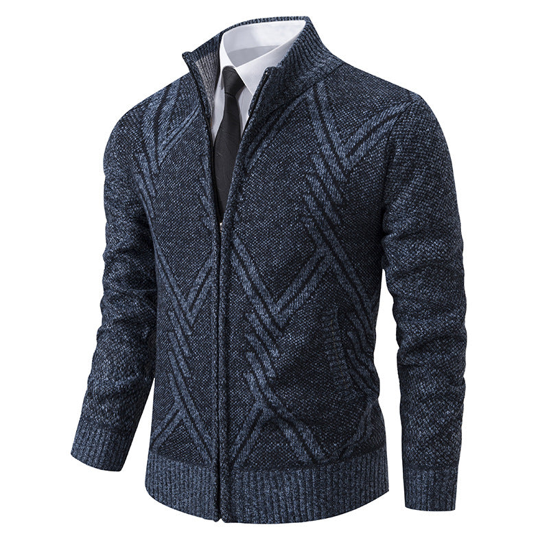 Men's knit zip cardigan with stand-up collar and textured jacquard pattern Chichicherry
