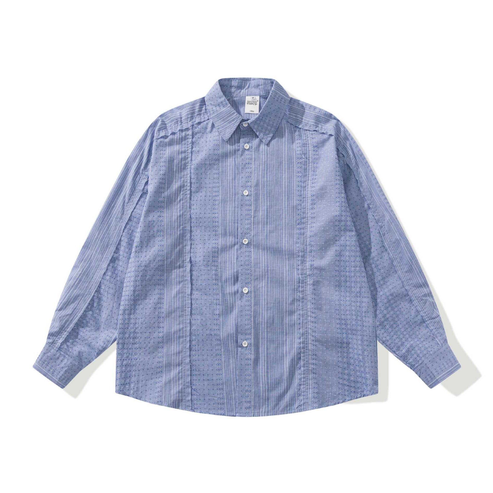 Women's Structured Oversized Shirt Blouse with Fine Embroidery and Striped Texture Chichicherry