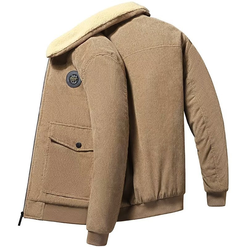 Herren Cord-Workerjacke mit Teddyfutter, Reißverschluss und Pattentasche Chichicherry