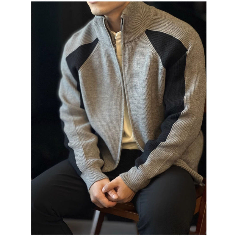 Herren Strick-Zipjacke mit Kontrastpanele, Stehkragen und markanter Rippenstruktur Chichicherry